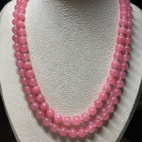 Natural Rose Quartz Bead Necklace 18.5” | 14K Gold Clasp | Vintage 97g - Picture 1 of 15